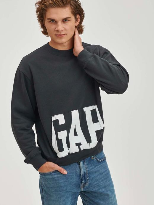 Erkek Sarı Gap Logo Oversize Yuvarlak Yaka Sweatshirt