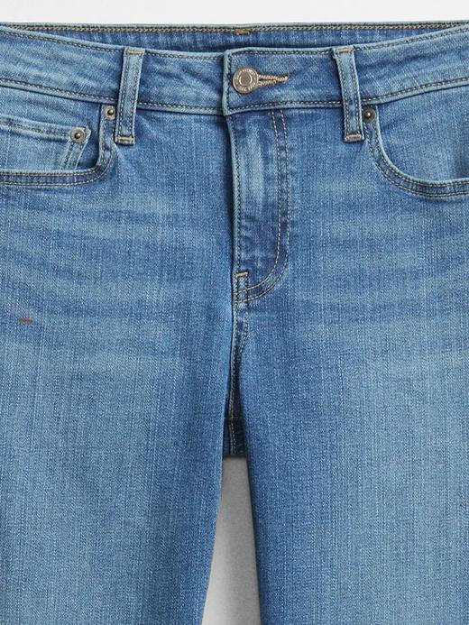 Kadın Mavi Mide Rise Straight Leg Jean Pantolon