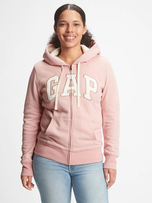Kadın Pembe Gap Logo Sherpa Astarlı Fermuarlı Sweatshirt