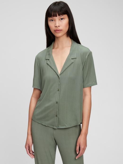Kadın Yeşil Modal Fitilli Pijama Gömlek