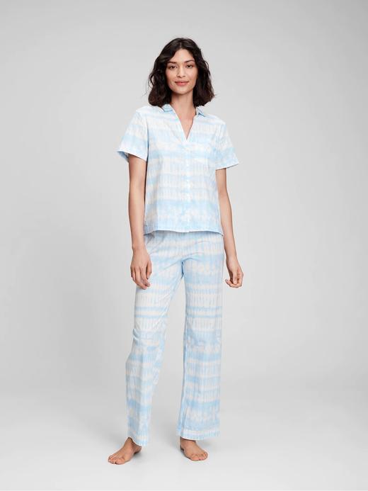 Kadın Mavi Batik Poplin Pijama Üst