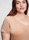 Kadın Pembe Batik Organik Pamuk V Yaka T-Shirt