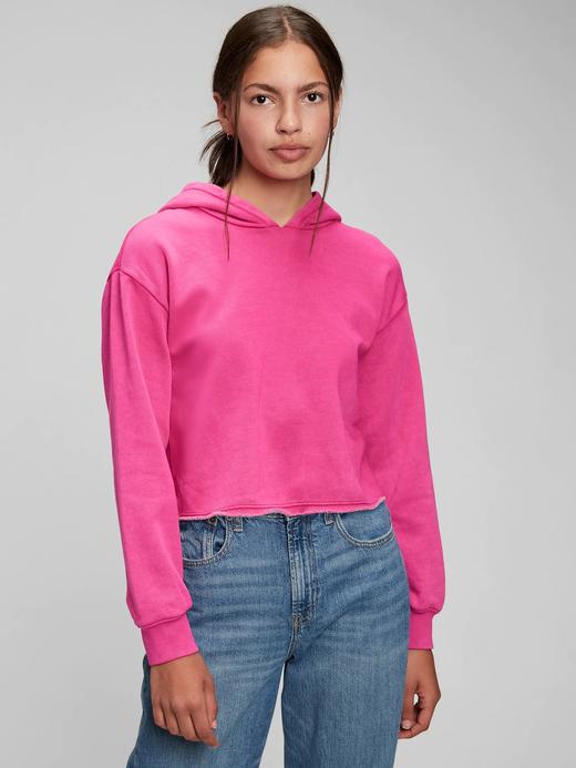 Genç Kız Pembe Crop Kapüşonlu Sweatshirt