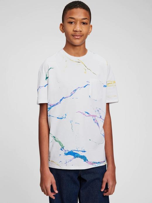 Genç Erkek Beyaz 100% Organik Pamuk Cepli T-Shirt