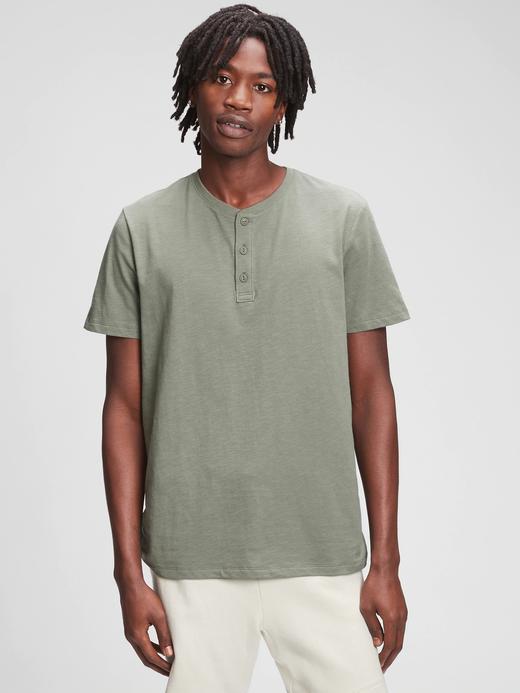 Erkek Yeşil Lived-In Henley T-Shirt