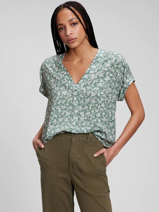 Kadın Yeşil V Yaka Bluz