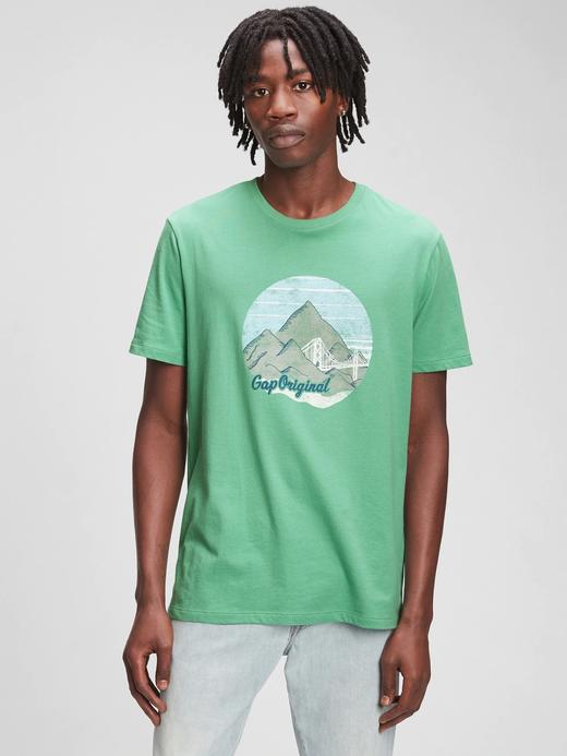 Erkek Yeşil Gap Logo Grafik Baskılı T-Shirt