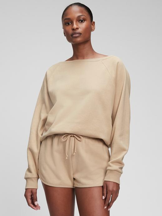 Kadın Kahverengi Vintage Soft Kayık Yaka Sweatshirt