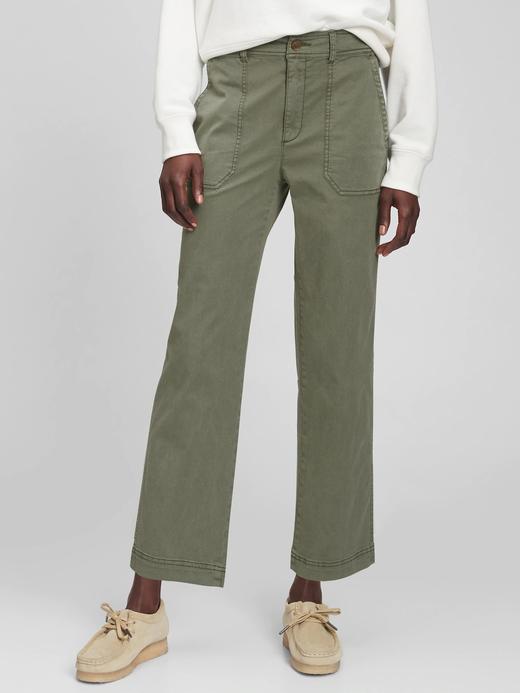 Kadın Yeşil High Rise Girlfriend Washwell Utility Khaki Pantolon