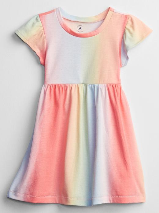 Kız Bebek Çok Renkli Fırfır Detaylı Baskılı Elbise