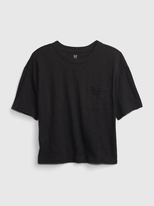 Genç Kız Kahverengi Batik 100% Organik Pamuk Cep Detaylı T-Shirt