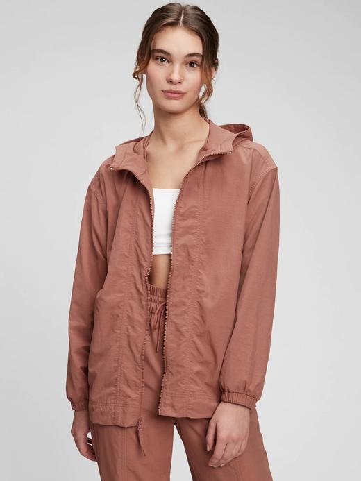 Kadın Kahverengi GapFit Crinkle Kapüşonlu Ceket