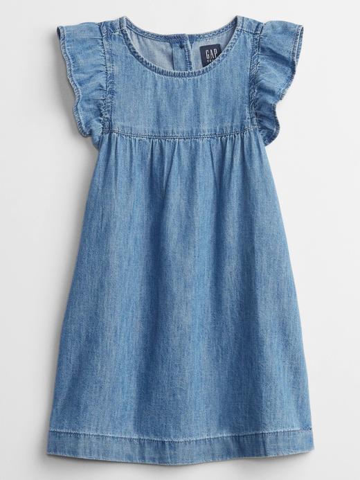 Kız Bebek Açık Mavi Denim Fırfır Detaylı Elbise