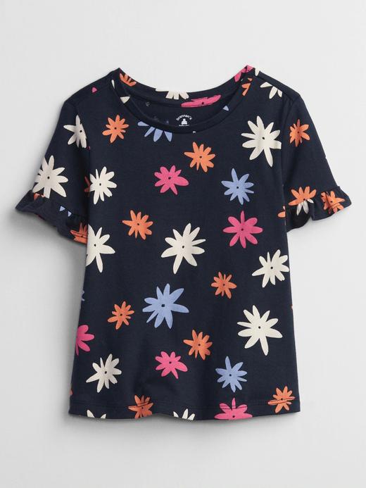 Kız Bebek Lacivert Fırfır Detaylı Kısa Kollu T-Shirt