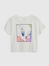 Kız Çocuk Beyaz Looney Tunes Boxy Grafik Baskılı T-Shirt