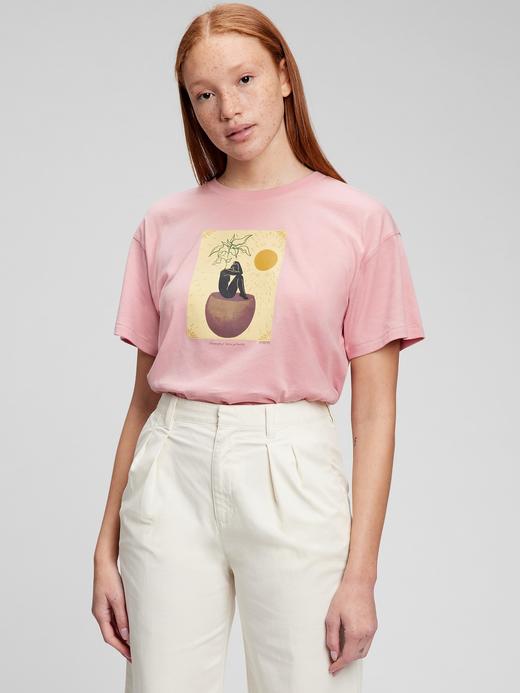 Kadın Pembe Gap x Yen Ospina 100% Organik Pamuk T-Shirt