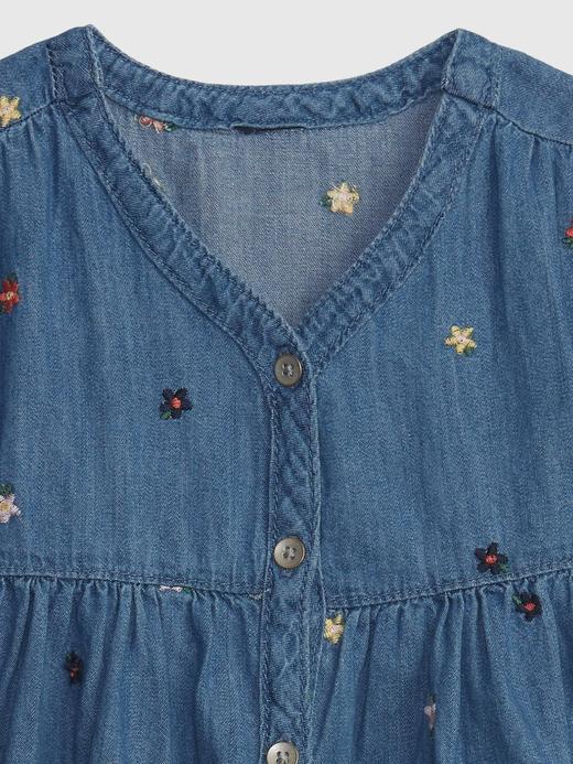 Kız Bebek Koyu Mavi 100% Organik Pamuk Washwell™ Denim Elbise