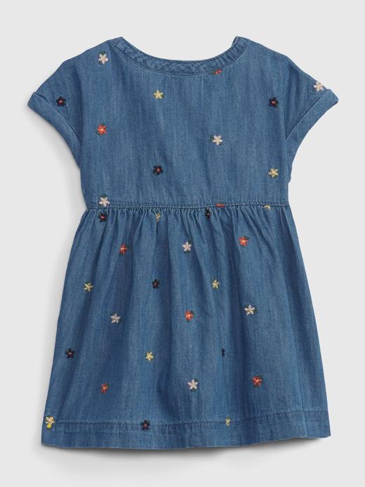 Kız Bebek Koyu Mavi 100% Organik Pamuk Washwell™ Denim Elbise