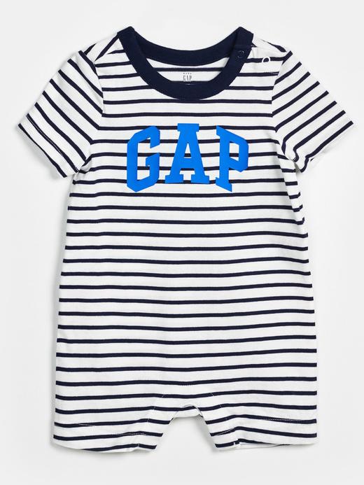 Erkek Bebek Beyaz Çizgi Desenli Gap Logo Bodysuit