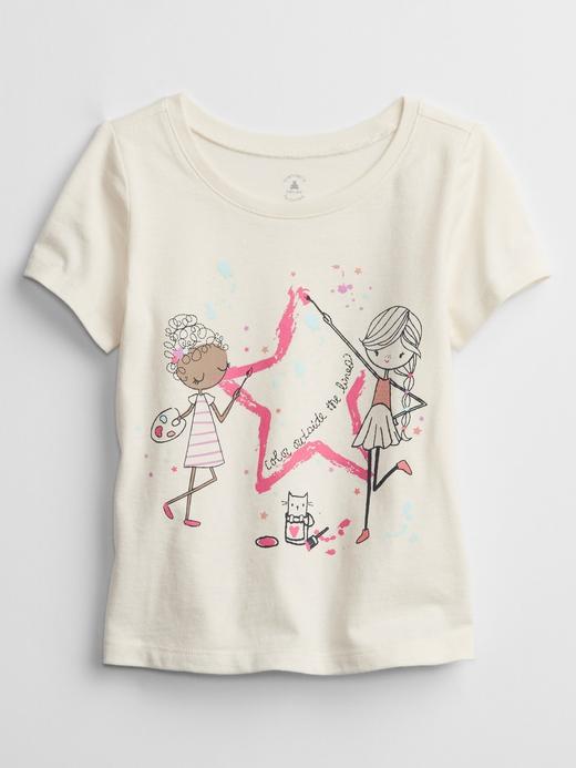 Kız Bebek Bej Grafik Baskılı T-Shirt