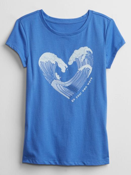 Kız Çocuk Mavi Grafik Baskılı T-Shirt