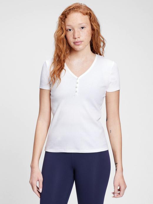 Kadın Beyaz Ribanalı Henley T-Shirt