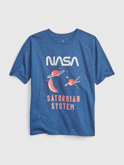 Erkek Çocuk Mavi NASA Grafik Baskılı T-Shirt