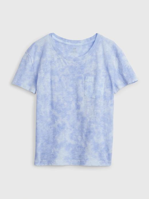 Kız Çocuk Mavi Batik 100% Organik Pamuk Cep Detaylı T-Shirt
