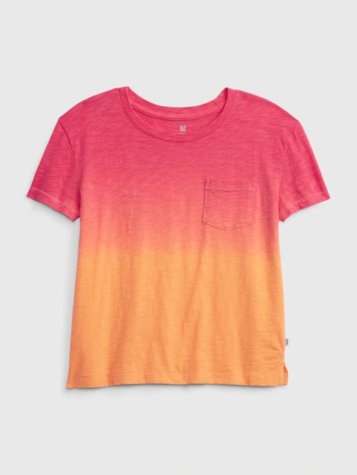 Kız Çocuk Pembe Batik 100% Organik Pamuk Cep Detaylı T-Shirt
