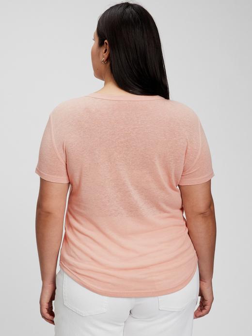 Kadın Gri Keten Karışımlı V Yaka T-Shirt