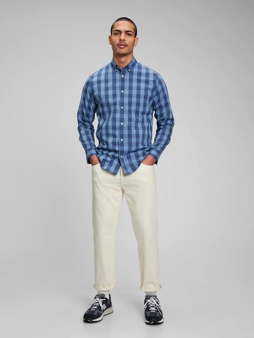 Erkek Mavi Ekoseli Eco CoolMax™ Standard Fit Poplin Gömlek