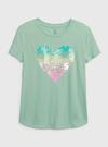 Kız Çocuk Mavi 100% Organik Pamuk Grafik Baskılı T-Shirt