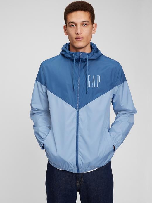 Erkek Mavi Gap Logo Kapüşonlu Rüzgarlık