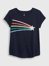 Kız Çocuk Lacivert 100% Organik Pamuk Grafik Baskılı T-Shirt