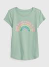 Kız Çocuk Yeşil 100% Organik Pamuk Grafik Baskılı T-Shirt