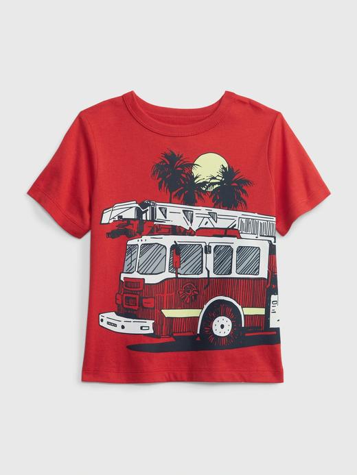 Erkek Bebek Kırmızı %100 Organik Pamuk Grafik Baskılı T-Shirt