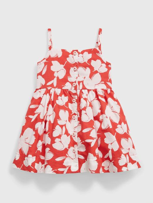 Kız Bebek Kırmızı Askılı Çiçek Desenli Elbise