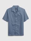 Erkek Açık Mavi Keten Karışımlı Kısa Kollu Gömlek