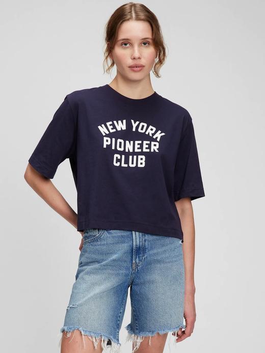 Kadın Lacivert Gap x New York Pioneer Club Grafik Baskılı T-Shirt