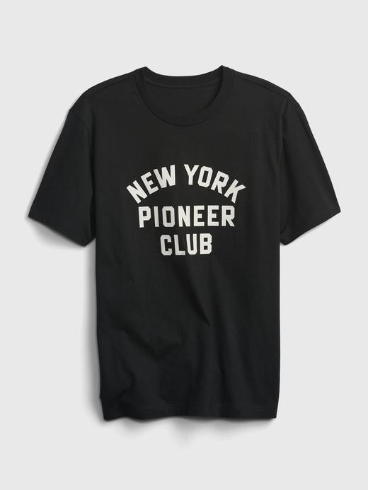 Erkek Siyah Gap x New York Pioneer Club Grafik Baskılı T-Shirt
