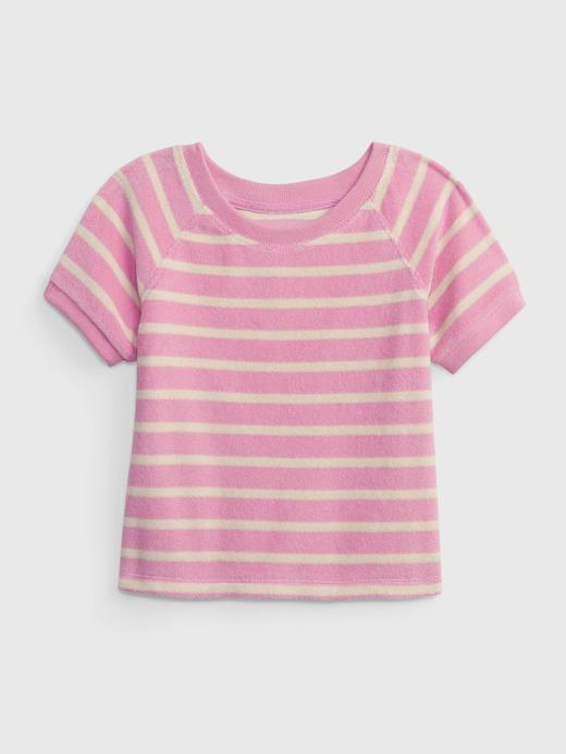 Kız Bebek Pembe Çizgi Desenli Kısa Kollu T-Shirt