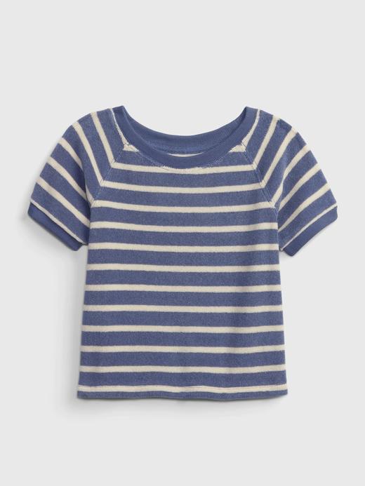Kız Bebek Mavi Çizgi Desenli Kısa Kollu T-Shirt