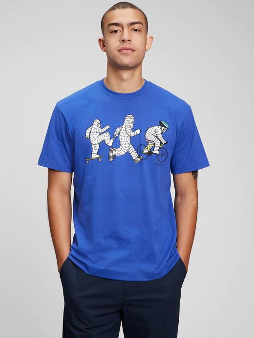 Erkek Koyu Mavi Gap x Frank Ape Grafik Baskılı T-Shirt