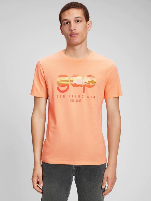 Erkek Turuncu Gap Logo Grafik Desenli T-Shirt