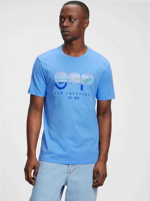 Erkek Mavi Gap Logo Grafik Desenli T-Shirt