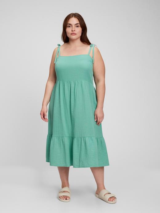 Kadın Su Yeşili Askılı Midi Elbise