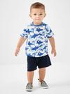 Erkek Bebek Mavi Cep Detaylı Grafik Baskılı T-Shirt