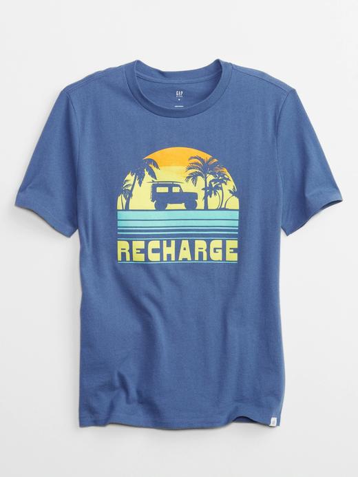 Erkek Çocuk Mavi Grafik Baskılı Kısa Kollu T-Shirt