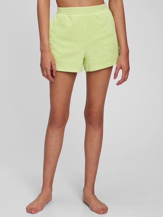 Kadın Neon Yeşil Havlu Kumaş Pull On Şort