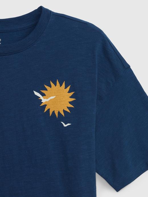 Erkek Çocuk Koyu Mavi Grafik Baskılı Kısa Kollu T-Shirt